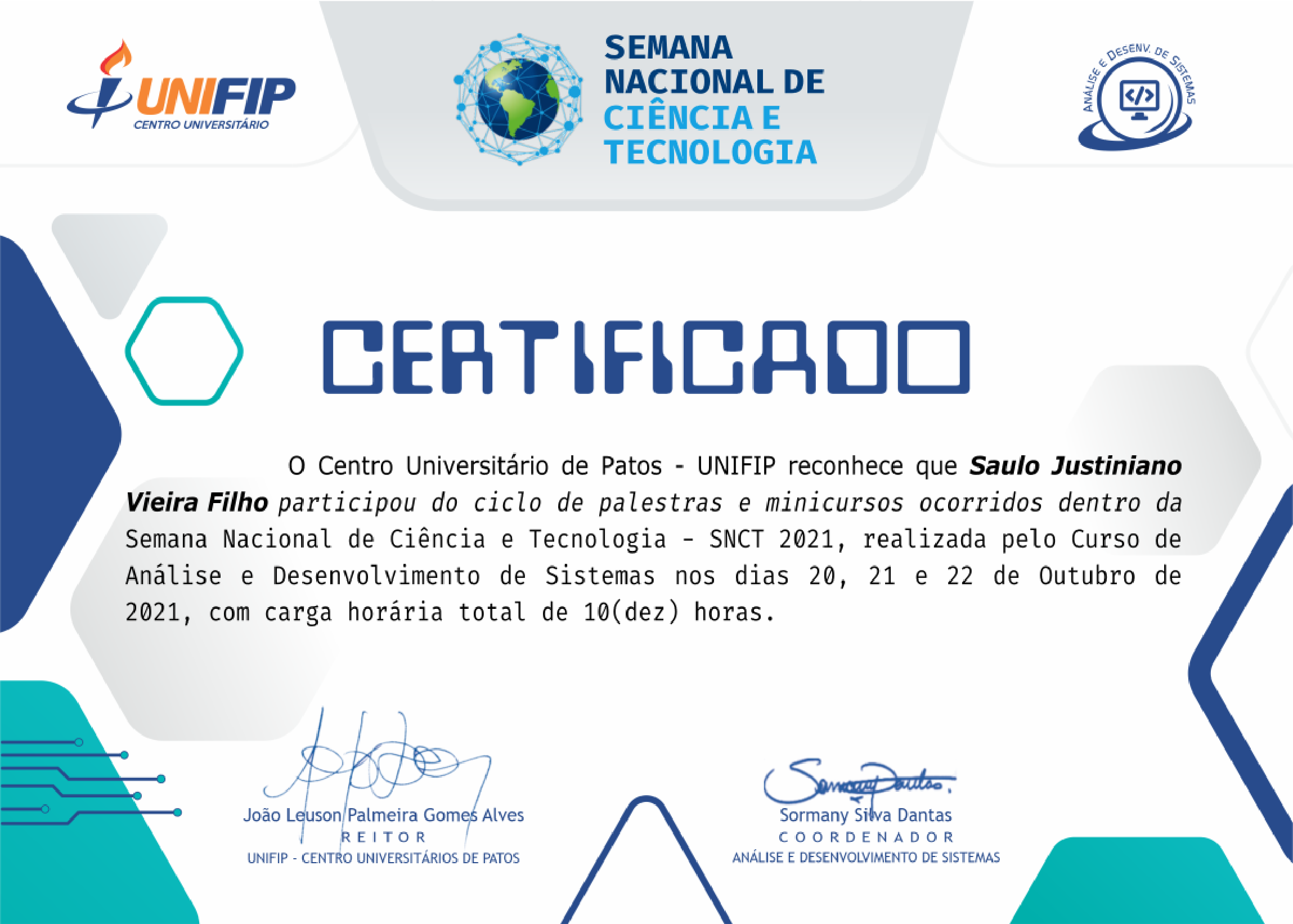 UNIFP - minicursos: semana nacional de ciência e tecnologia